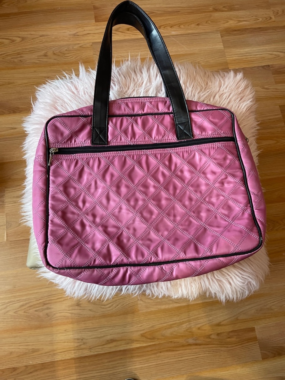 Quilted Pink Tote Bag with Black Handles